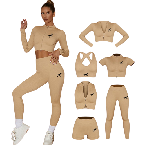 Coast To Coast - 6 Piece Yoga Set - Light Brown / Black