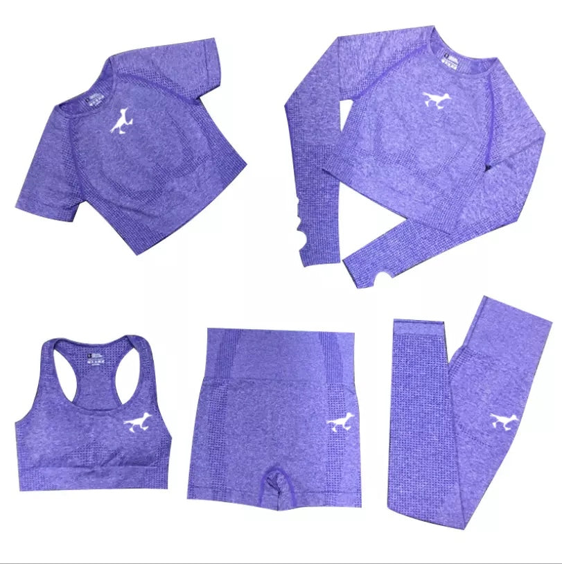 Beast Mode - 5 Piece Yoga Set - Purple / White