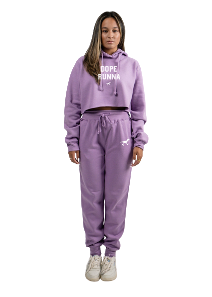 Fresh Start - Crop Top SweatSuit - Purple X White